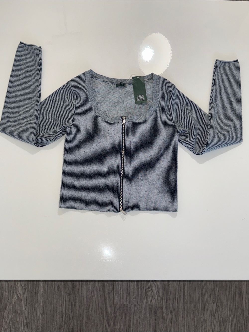 wild fable Gray Ribbed Zip Front Cropped Jacket Sz S